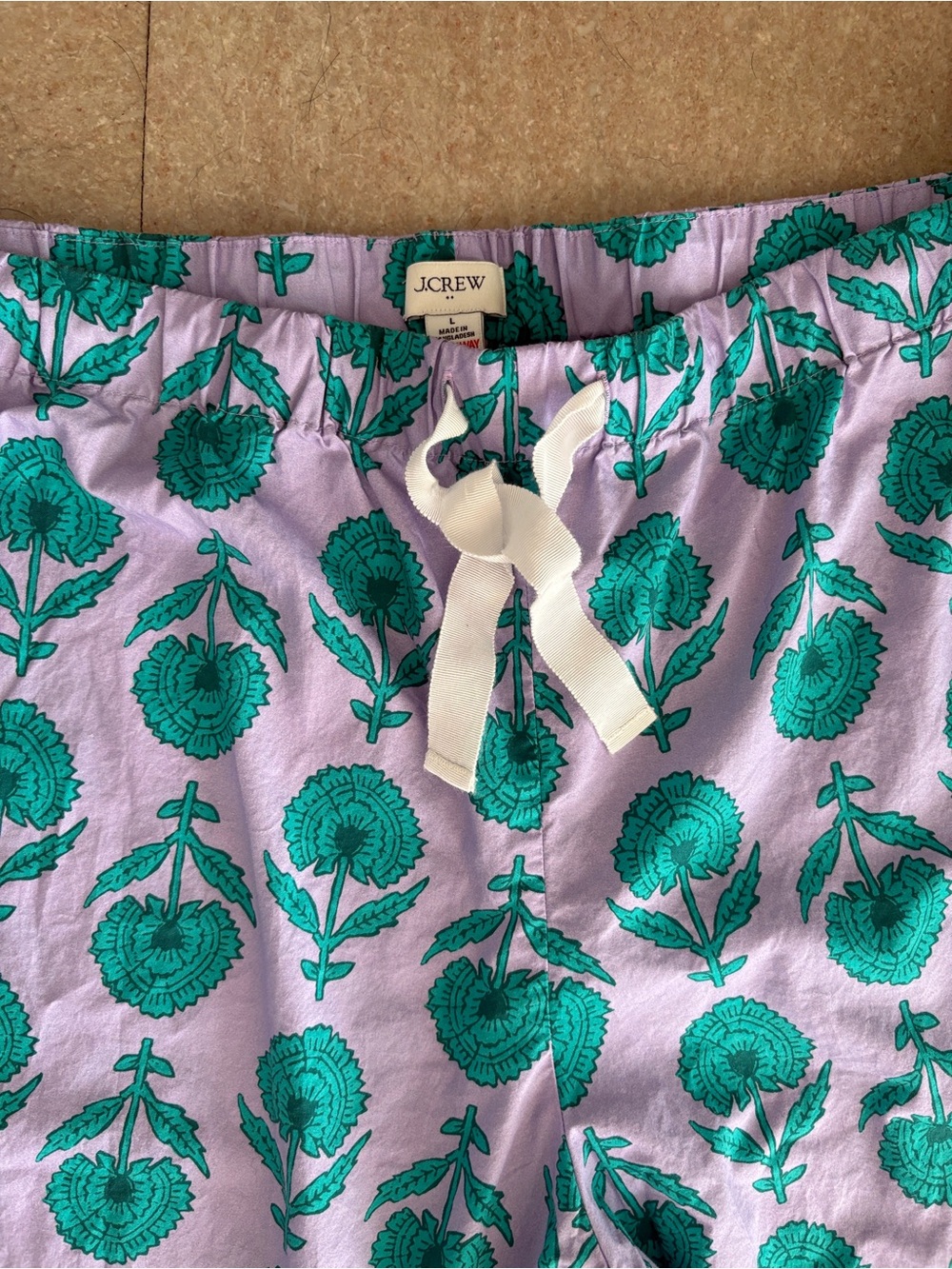 J. Crew Gorgeous Green & Lavender 100% Cotton Cropped Cotton Pajama Pant Sz L